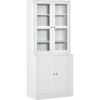 Knihovna HOMCOM Knihovna 178,5 cm Vysoká skříň Vitrína se skleněnými dvířky 6 přihrádek Kuchyňská skříňka do obývacího pokoje Kuchyně bílá