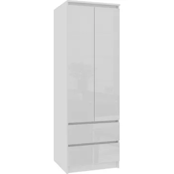 Šatní skříň SKŘÍŇ STAR S 60 cm 2 DVEŘE 2 ZÁSUVKY PK BÍLÁ / BÍLÝ LESK