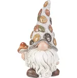 Dekorační figurka skřítka s houbou - magneziová keramika, šedá čepice s kamínky Barva: Vícebarevná