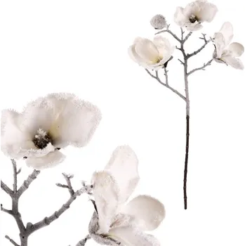 umělá květina Umělá řezaná magnolie - růžová s zasněžením, elegantní zimní dekorace Barva: bílá