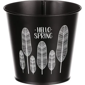 Obal na květináč Obal kovový - kulatý s peříčky, barva černá Barva: černá