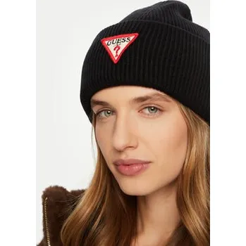 Čepice Dámská zimní Čepice Beanie Patch Trianlogo Guess Černá L AW5234 VIS01 BLA