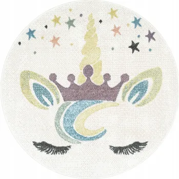 Koberec KOBEREC KULATÝ DĚTSKÝ S JEDNOROŽCEM KORUNKOU TEČKAMI HVĚZDIČKAMI prům. 140 cm