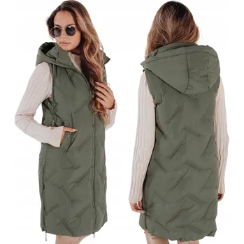 Dámská vesta Dlouhá dámská prošívaná vesta s kapucí zelená TY5097 - M