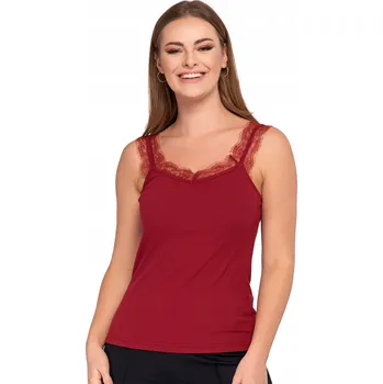 Dámské tričko DÁMSKÁ HALENKA TOP TRIČKO NA RAMÍNKA PROUŽEK VISKÓZA MORAJ ČERVENÁ M