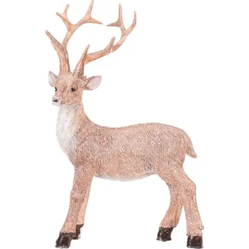 Béžovo-hnědá polyresinová figurka jelena M s třpytkami - dekorace Barva: Béžová