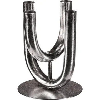 Svícen Zlatý čtyřramenný kovový svícen na kónické svíčky - elegantní dekorace Barva: Stříbrná