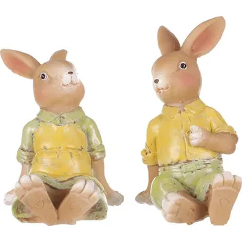 Vánoční ozdoba Autronic Zajíc a zaječice - polyresin, sedící, mix 2 druhů, cena za 1 ks, sada 6 ks