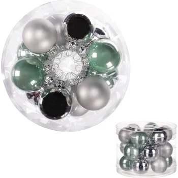 Vánoce Ozdoby skleněné - pr. 4 cm, zelené a stříbrné, cena za balení (18 ks) Barva: Vícebarevná