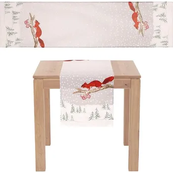 Vánoce Běhoun se zimním motivem - veverka, 100% polyester, 40 x 150 cm. Barva: Vícebarevná