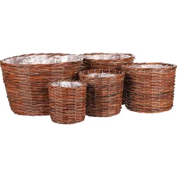 Stojan na květiny Sada 5 kulatých proutěných obalů na květiny v přírodní barvě Barva: Hnědá