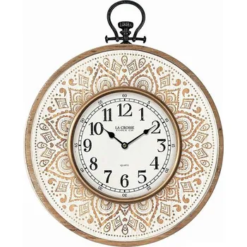 Hodiny Hodiny nástěnné - pr. 40 cm, MDF, motiv mandaly po obvodu Barva: Hnědá