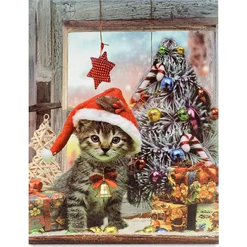 Obraz Obraz nástěnný - LED osvětlení 1 ks, vánoční motiv s kotětem Barva: Vícebarevná