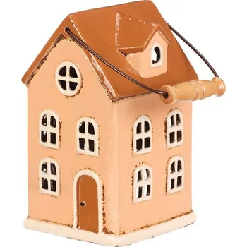 Svícen Žlutý keramický patrový domeček na čajovou svíčku s rukojetí Barva: Žlutá