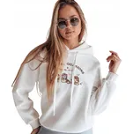 Mikina s kapucí oversize s výšivkou koček, bílá BY1512