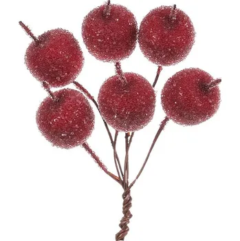 umělá květina Jablíčka na drátku - červená, ojíněná, cena za balení (12 ks) Barva: Červená