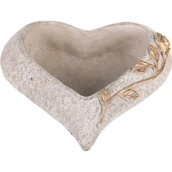 Stojan na květiny Obal pietní na květiny - betonový, šedé srdce se zlatou růží, větší Barva: šedá