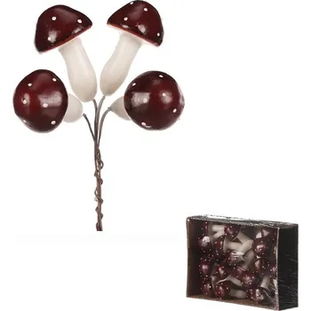 umělá květina Umělé houby na drátku, bordó, 24 ks pro vánoční dekorace Barva: Červená