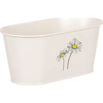 Obal na květináč Obal kovový - truhlík s kopretinami, barva krémová Barva: Krémová