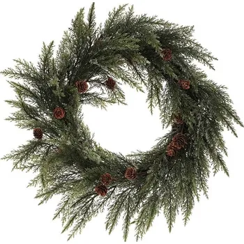 umělá květina Elegantní zelený věnec 50 cm z túje a šišek - přírodní dekorace Barva: Zelená