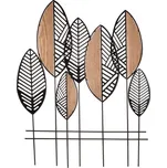 Elegantní nástěnná dekorace - kovové listy s dřevěnými prvky, černá a hnědá Barva: černá