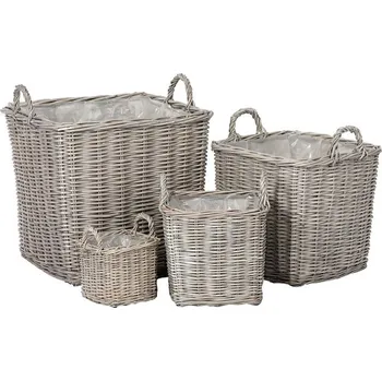 Nákupní košík Sada 4 proutěných košů na květiny, šedé, čtvercové obaly Barva: šedá