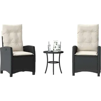 Zahradní sestava vidaXL 3dílný bistro set s poduškami světle šedý polyratan [365224] Barva: Černá a krémová