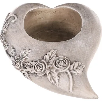 Šedé srdce s růžemi z polyresinu pro čajovou/LED svíčku Barva: šedá