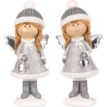 Vánoční dekorace Dívka - polyresin, šedý obleček a čepka, mix 2 druhů, cena za 1 ks Barva: šedá