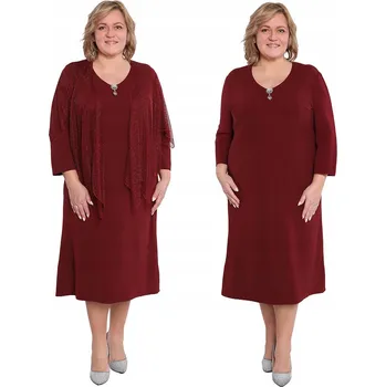 Dámské šaty Návštěvní bordó šaty s broží 56/58