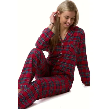 Dámské pyžamo Dámské flanelové pyžamo 1DF0054 červené/zelené káro XL