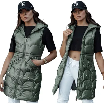 Dámská vesta DÁMSKÁ PROŠÍVANÁ VESTA SE S KAPUCÍ ZELENÁ ty4453 - S