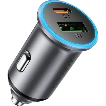 Acefast - nabíječka do auta (B15) - rychlé nabíjení, USB, Type-C, 65W, hliníková slitina - Metal Gray