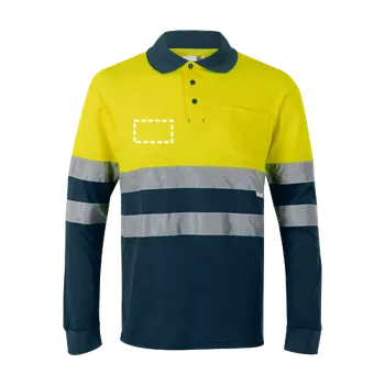 Dámská košile VL PLUTO. Dvoubarevná piké polokošile (150 g/m²) s dlouhým rukávem z bavlny (55 %) a polyesteru (45 %) 500 horní strana, 70 x 40 Digitální Transfer, 13 barvy