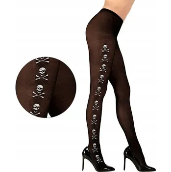 Dámské punčochy Punčocháče černé s lebkami pirátka halloweenská M