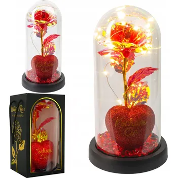 umělá květina STABILIZOVANÁ RŮŽE 3 RŮŽE VE SKLENĚ SVÍTÍCÍ LED DÁREK PRO NI KRABIČKA