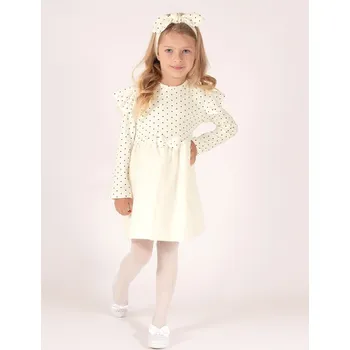 Dámské šaty Šaty s dlouhým rukávem krémové s černými puntíky Nicol, vel. 116