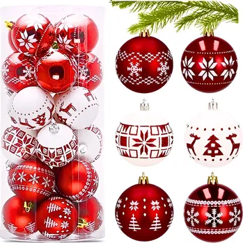 Vánoční dekorace VÁNOČNÍ BAŇKY VÁNOČNÍ BAŇKY NA VÁNOČNÍ STROMEČEK ČERVENÉ BÍLÉ 30 ks ZDOBENÉ
