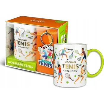 HRNEK PRO TENISTU + PŘÍVĚSEK NA KLÍČE TENIS PORCELÁNOVÝ NAROZENINY DÁREK UPOMÍNKA 300 ML