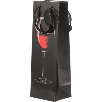 Dárková taška Elegantní černá papírová taška na víno se sklenkou červeného vína Barva: černá