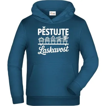 Pěstujte laskavost, kaktusy, bílý tisk - Dětská mikina s kapucí - 128 cm