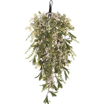 umělá květina Zeleno-bílý umělý závěs s perletí - dekorativní listí a bobule Barva: Zelená