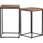 Kovový stojan na květiny s dřevěnou deskou, sada 2 ks, černý Barva: Přírodní