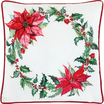 Polštář Vánoční polštář 45x45 cm z jemného sametu s růžemi a cesmínou Barva: Červená
