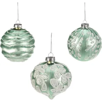 Vánoční ozdoba Skleněná vánoční kulatá ozdoba - zelená, mix 3 vzorů, 1 ks Barva: Zelená