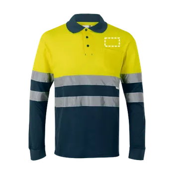 Pánská košile VL PLUTO LARGE. Dvoubarevná piké polokošile (150 g/m²) s dlouhým rukávem z bavlny (55 %) a polyesteru (45 %) Digitální Transfer (max. 13 barev, 70 x 40mm) 13 barev 15 Horní strana