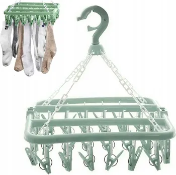 Sušák na prádlo SUŠÁK NA PONOŽKY SPODNÍ PRÁDLO OBLEČENÍ ZÁVĚSNÝ VĚŠÁK 32x KLIPSY SADA