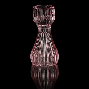 Svícen Skleněný svícen 10,5 cm na kónickou svíčku, čirý, stabilní design Barva: Růžová
