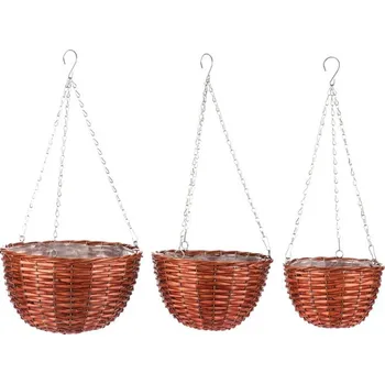 Nákupní košík Závěsný proutěný košík sada 3 ks, světle hnědý pro zahradu a balkon Barva: Hnědá
