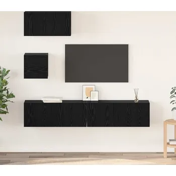 Obývací stěna vidaXL Sestava TV skříněk Nástěnný 4 pcs Černý dub kompozitní dřevo [3393436]